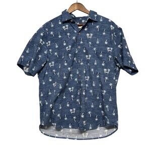 Tommy‎ Bahama Mens Button Up Shirt Size L Palm Tree Print Short Sleeve Resort